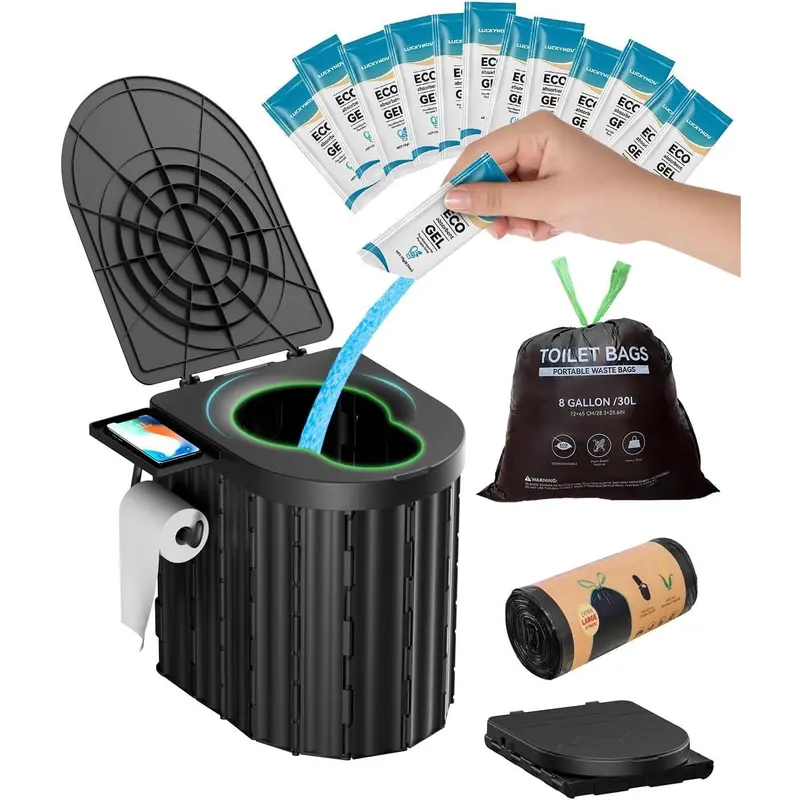 Portable Camping Toilet with Gel and Leakproof Bags Odor Control Travel Toilet for Adults and Kids Ergonomic Outdoor Toilet Perfect for Camping Road Trips Emergency Use and Outdoor Adventures Sturdy and Easy to Clean Portable Toilet for All Your Outd