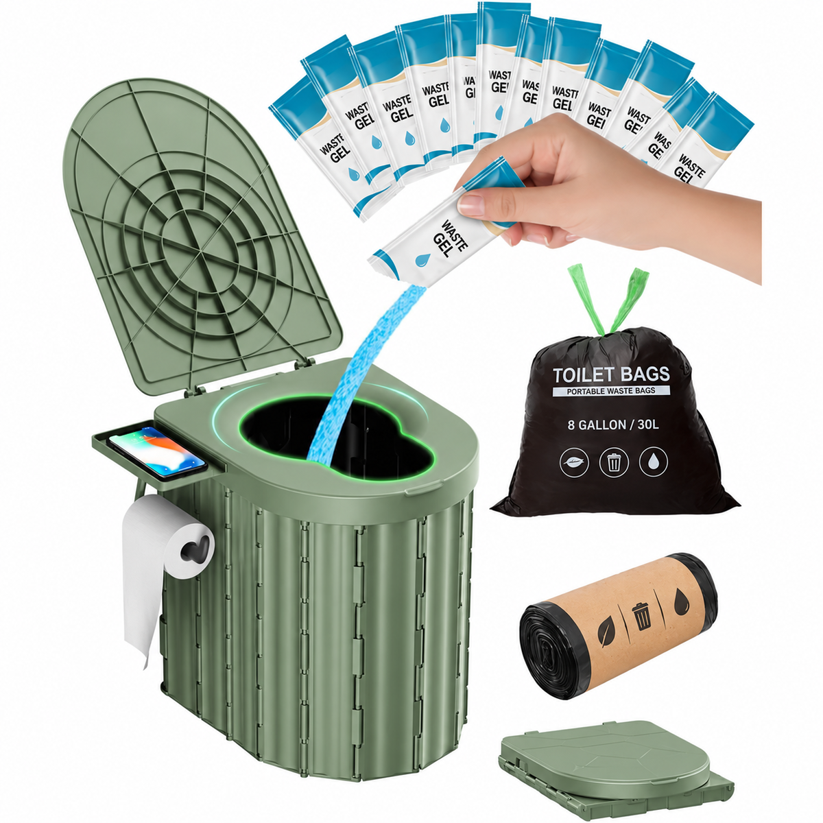 Portable Camping Toilet with Gel and Leakproof Bags Odor Control Travel Toilet for Adults and Kids Ergonomic Outdoor Toilet Perfect for Camping Road Trips Emergency Use and Outdoor Adventures Sturdy and Easy to Clean Portable Toilet for All Your Outd