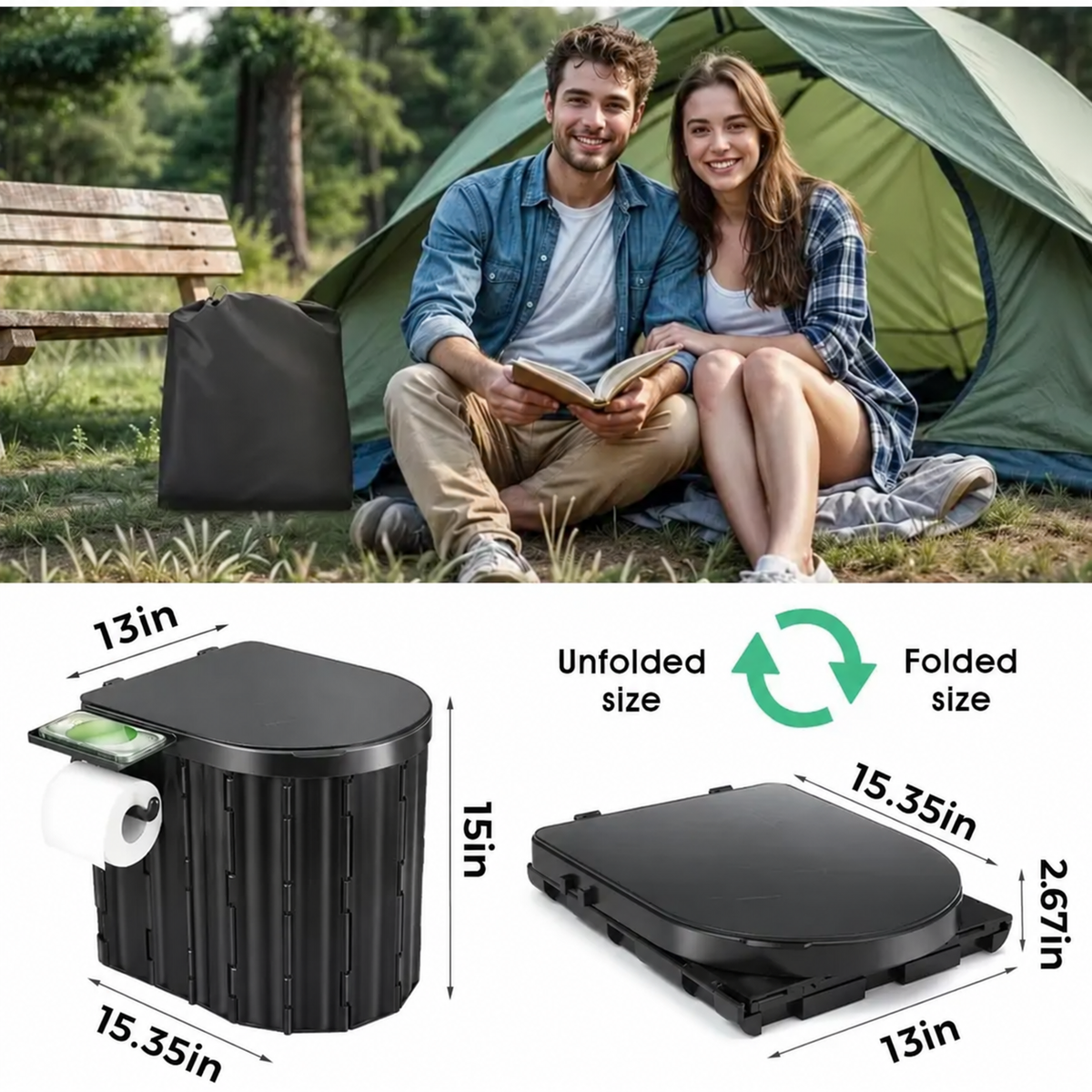 Portable Camping Toilet with Gel and Leakproof Bags Odor Control Travel Toilet for Adults and Kids Ergonomic Outdoor Toilet Perfect for Camping Road Trips Emergency Use and Outdoor Adventures Sturdy and Easy to Clean Portable Toilet for All Your Outd